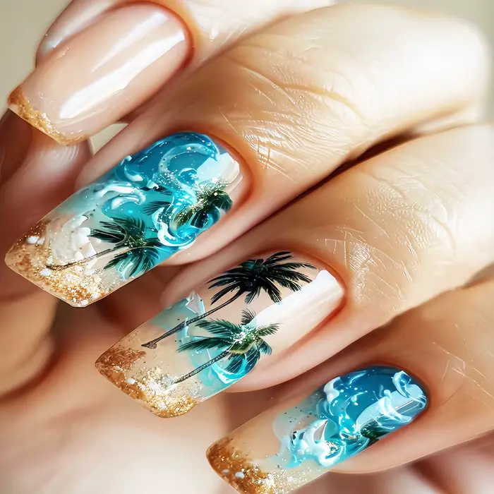 24 pièces/seste faux ongles courts moyens pour femmes filles fleurs colorées plage de champignons po