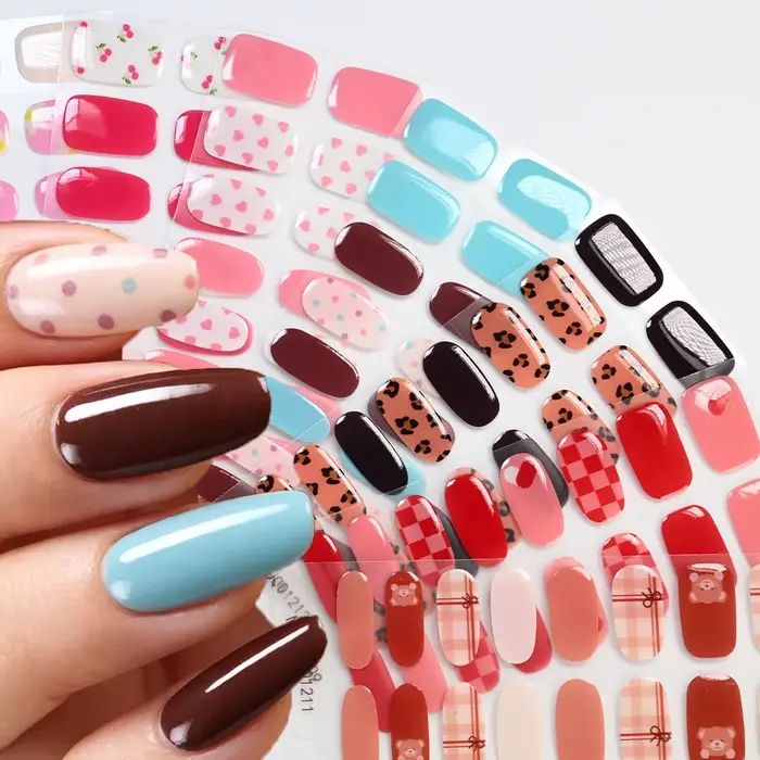 Autocollants pour ongles en gel UV semi-durcis à motif fleur de cerisier rose