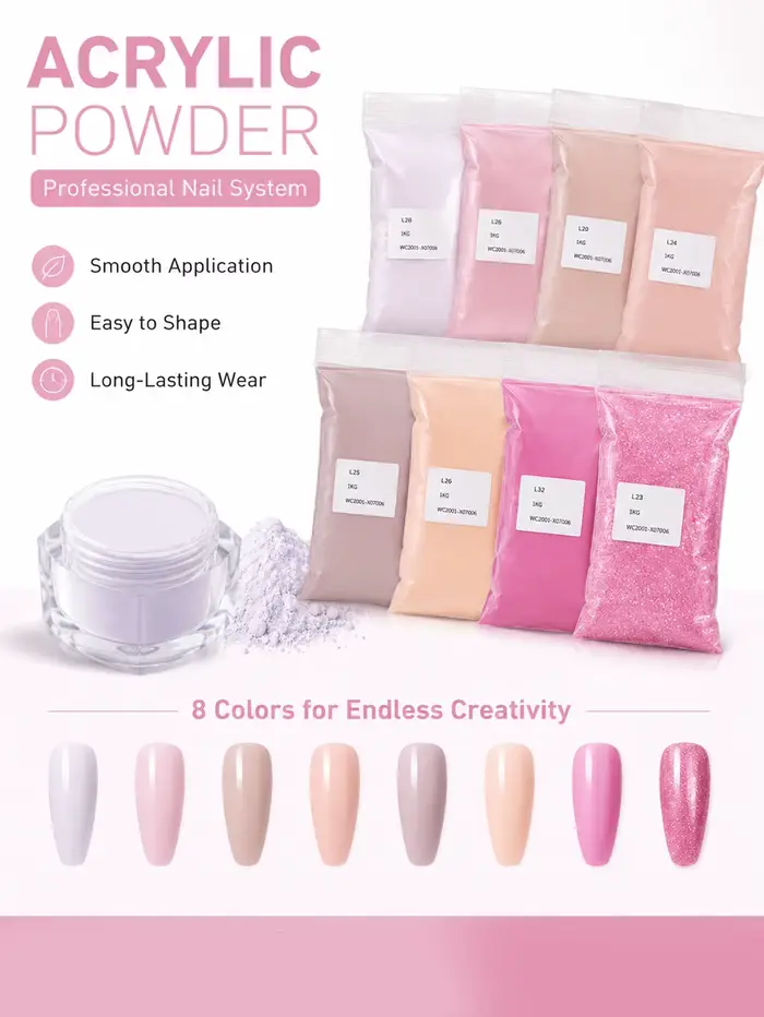 Poudre acrylique 100g, poudre de vernis à ongles acrylique, système d'onglerie acrylique, poudre de vernis à ongles acrylique, poudre acrylique blanche transparente, DI