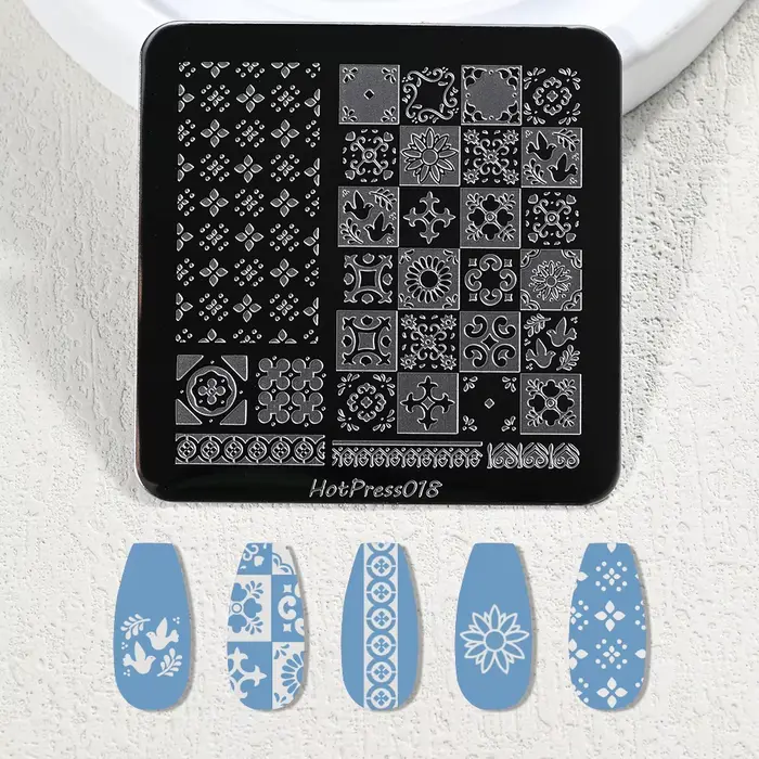 1 pièce Plaque de stamping pour nail art en dentelle française, motifs fleurs et papillons, pochoir 
