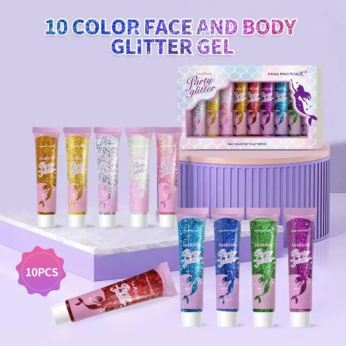 Gel à paillettes pour le corps, 10 pièces, cosmétiques à paillettes pour le visage de carnaval adaptés aux femmes, paillettes pour cheveux épais et brillants, accessoires de carnaval pour