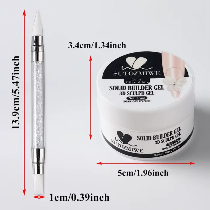 Gel à ongles sculptant solide blanc laiteux de 15ML avec un stylo sculpté 3D Gel de constructeur d'extension Non