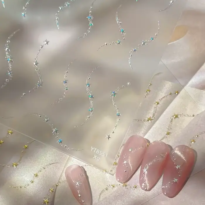 Autocollants pour ongles en forme de chaîne d'étoiles de luxe