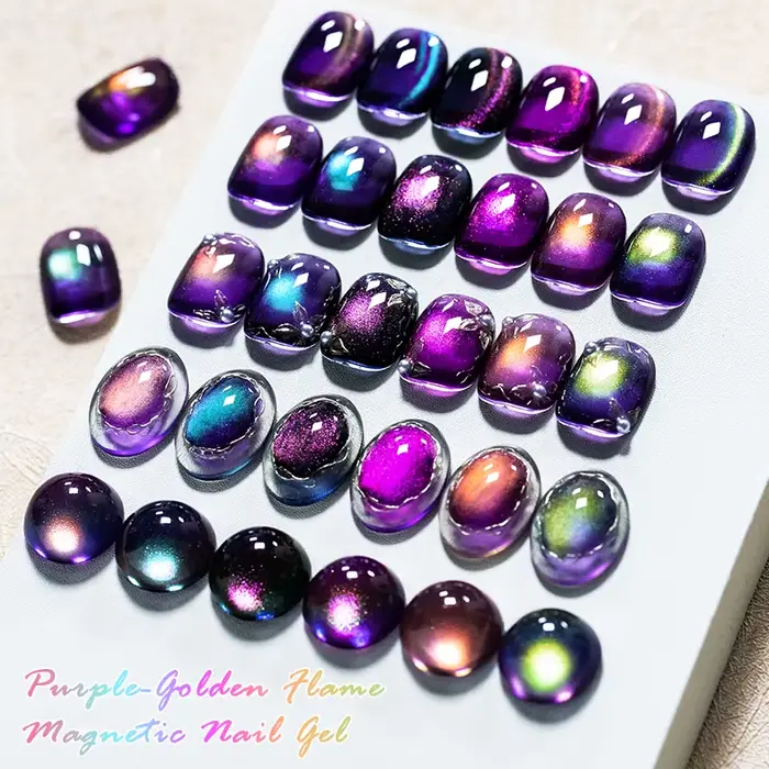 Vernis à ongles Gel magnétique chat flamme violet-doré