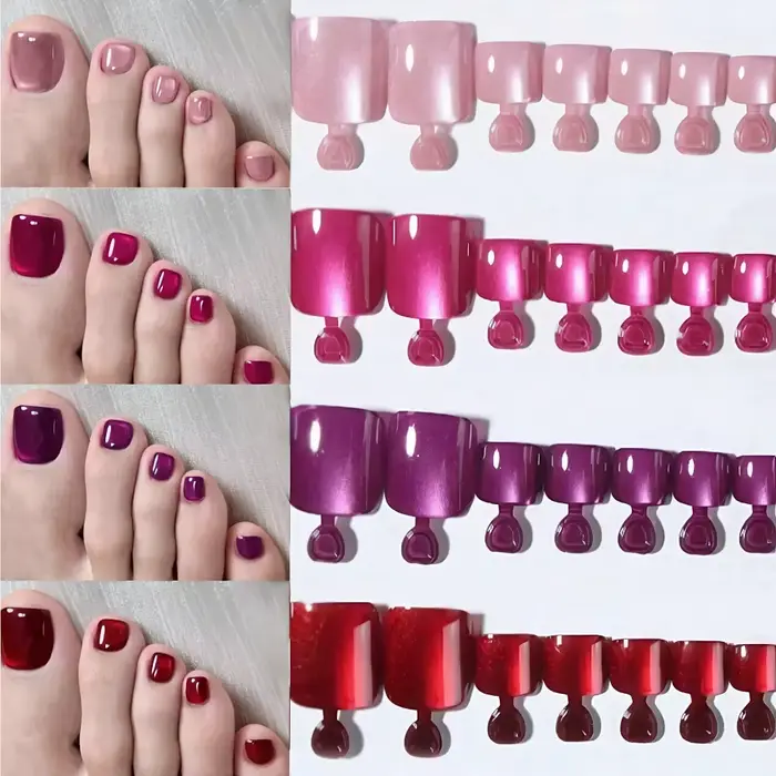 96 pièces 4 couleurs oeil de chat faux ongles courts carrés couverture complète presse