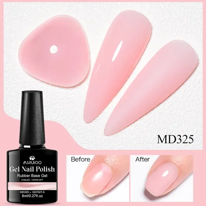 MSRUIOO Gel de base caoutchouc nude 8ml 2-en-1 semi-permanent pour nail art style français