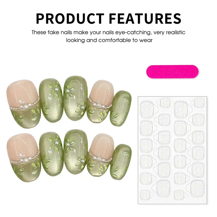 10 pièces vert clair à la main presse sur les ongles peint