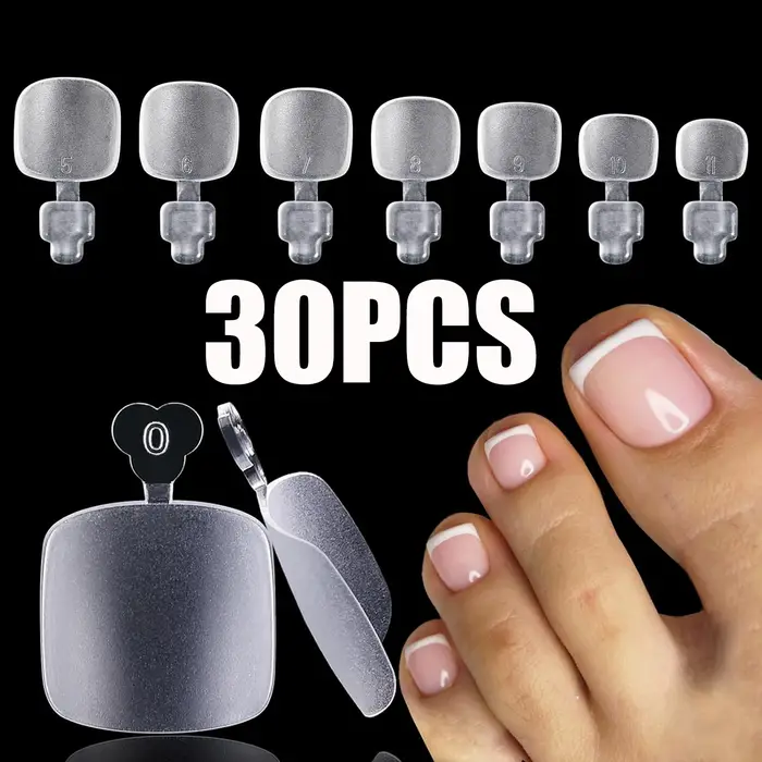 30/150/300/630/1500PCS Faux ongles d'orteils carrés courts, couvrance totale, en gel souple X, trans