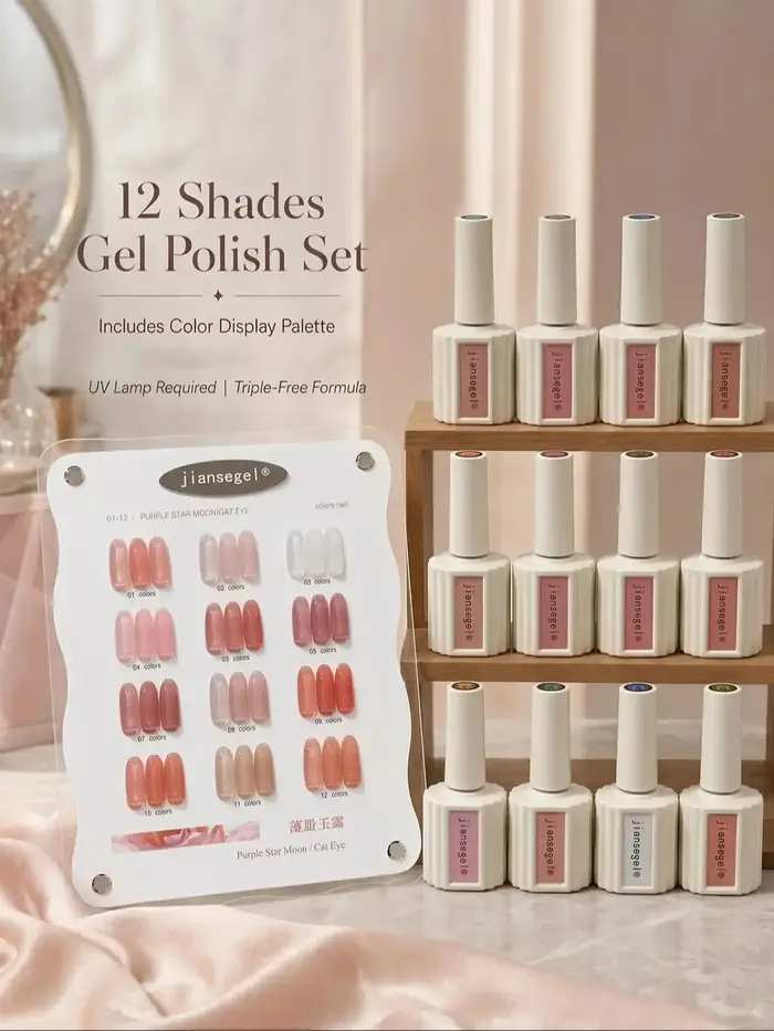 Ensemble de vernis à ongles rose transparent et blanc 12 couleurs