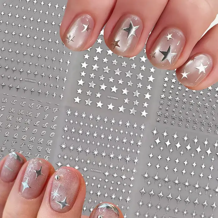 Autocollants pour ongles en forme d'étoile et d'alphabet