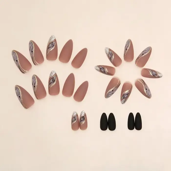 Brown Lake-Faux Ongles avec Gelée Autocollante