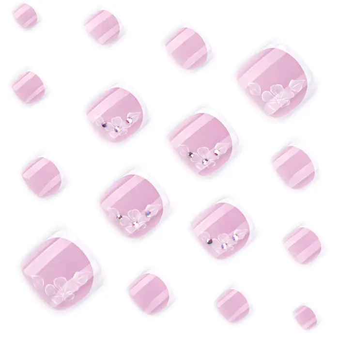 10 faux ongles de pieds à bords blancs style français