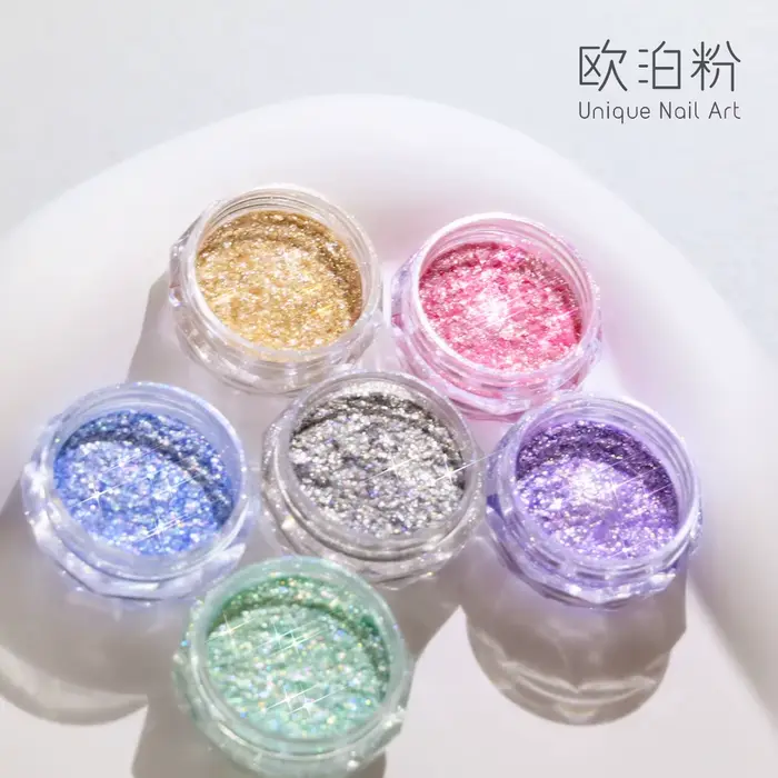 Poudre à ongles opale dorée Super brillante, paillettes de sirène, flocons irisés ultra-fins, paille