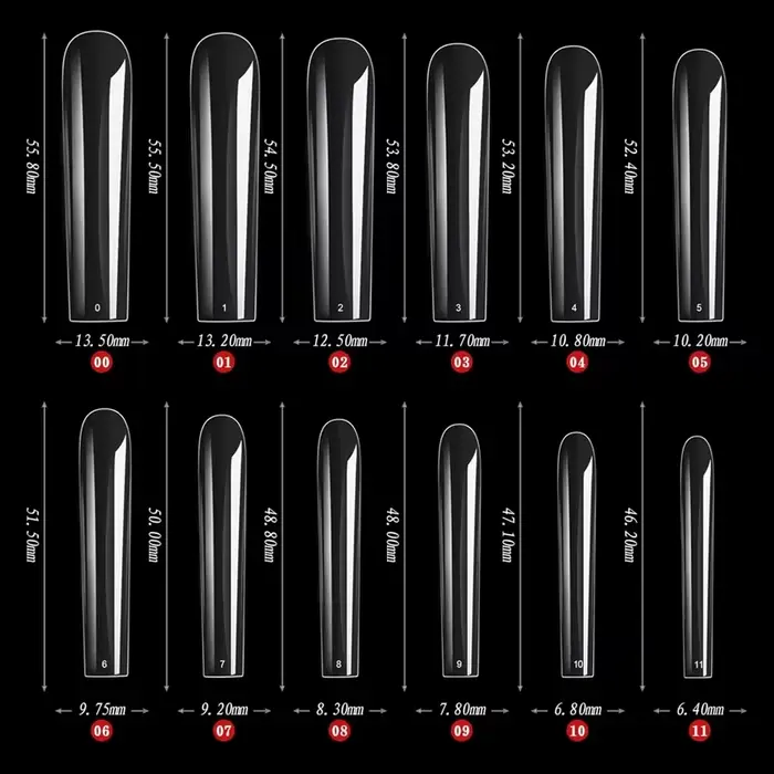 Patchs pour ongles rectangulaires extra longs à couverture complète 240 pièces faux ongles transpare