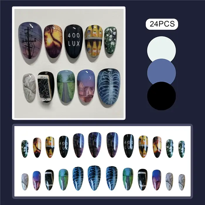 Faux ongles colorés avec fleur imprimée