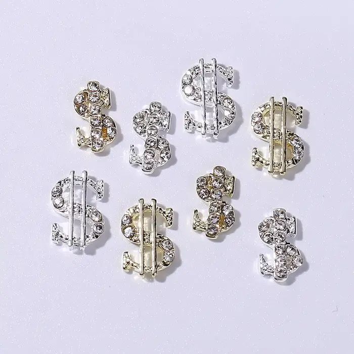 Breloques 3D en forme de Dollar pour Nail Art, en alliage métallique, accessoires en diamant avec pi