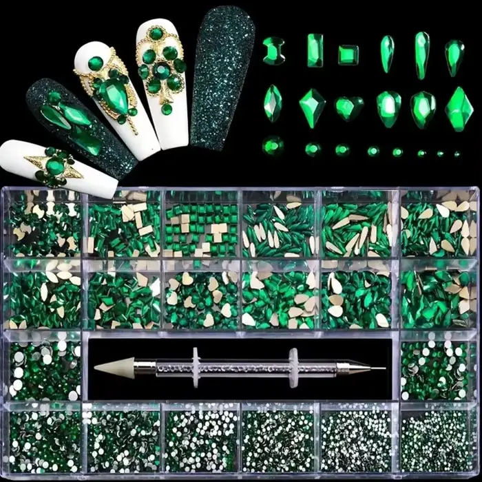 2500 pièces verre cristal diamant Nail Art strass 21 grille boîte bijoux de luxe gemmes ongles charm