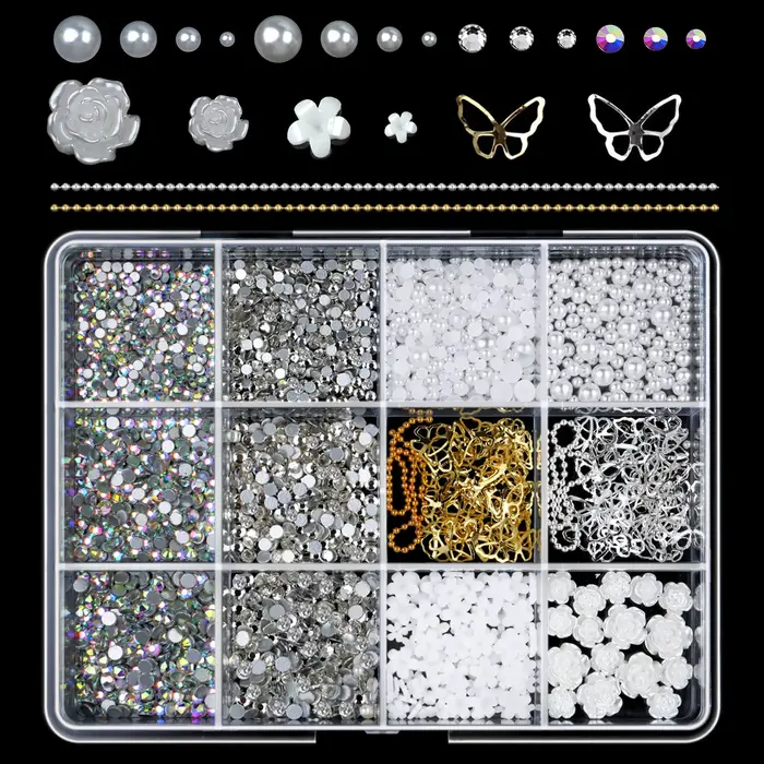 12/24 grilles 3D mixte Rose/arc/fruits/perles breloques pour ongles fleur