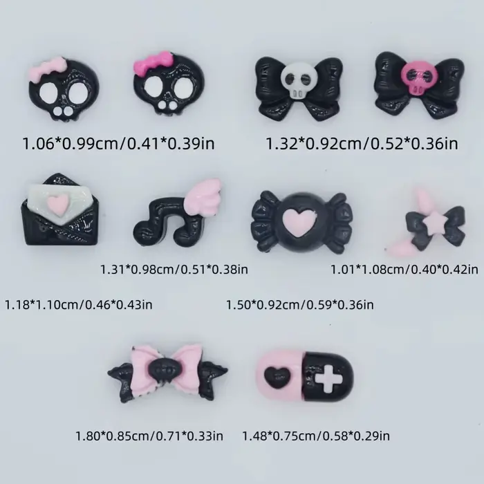 80 pièces Kawaii Halloween Goth lune arc Note de musique Y2K noir rose aile tête de crâne coeur enve