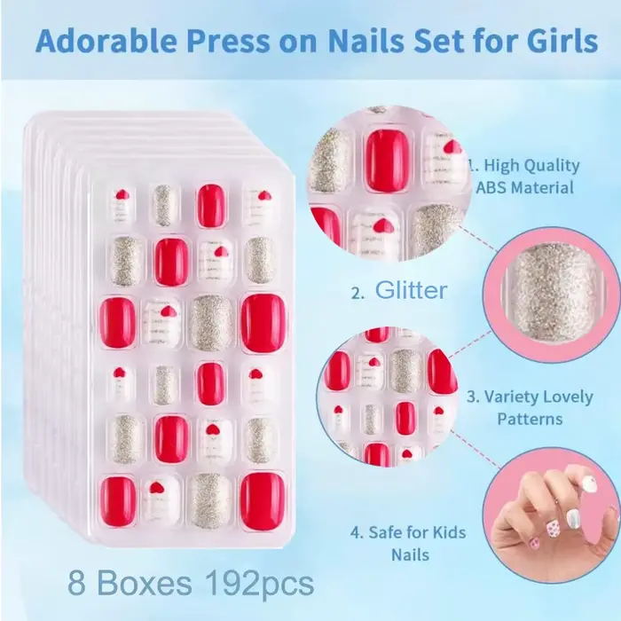 Lot de 120/192 faux ongles à presser pour enfants