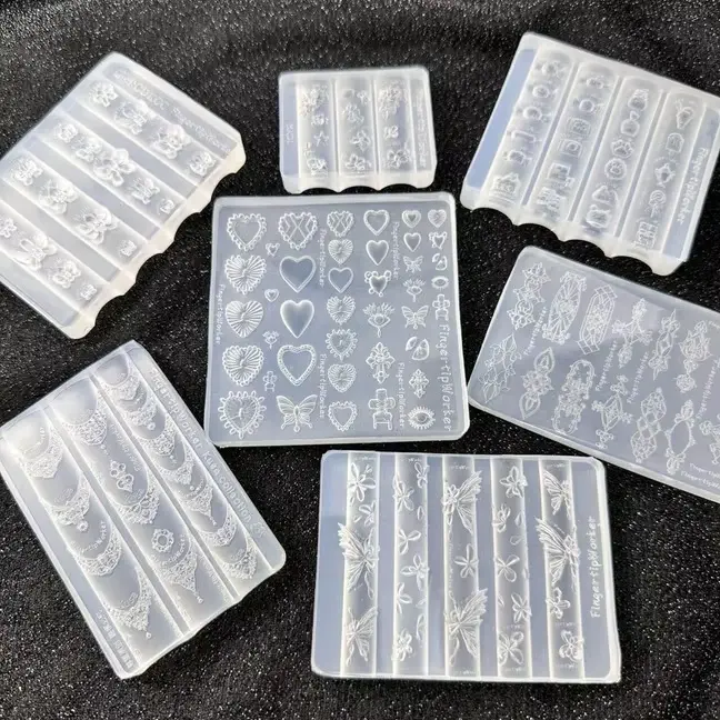 Moule à ongles en acrylique 3D transparent, motif Cœur Baroque, Collier Français, Papillon, Fleur, pour décoration d'ongles DIY et manucure