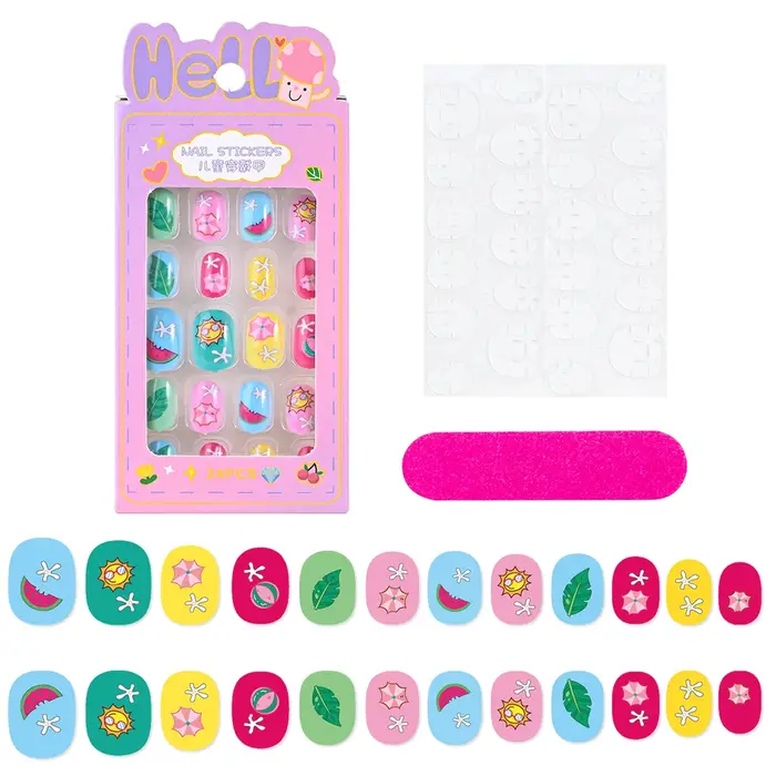 24 pièces/boîte enfants ongles pour fille dessin animé motif faux