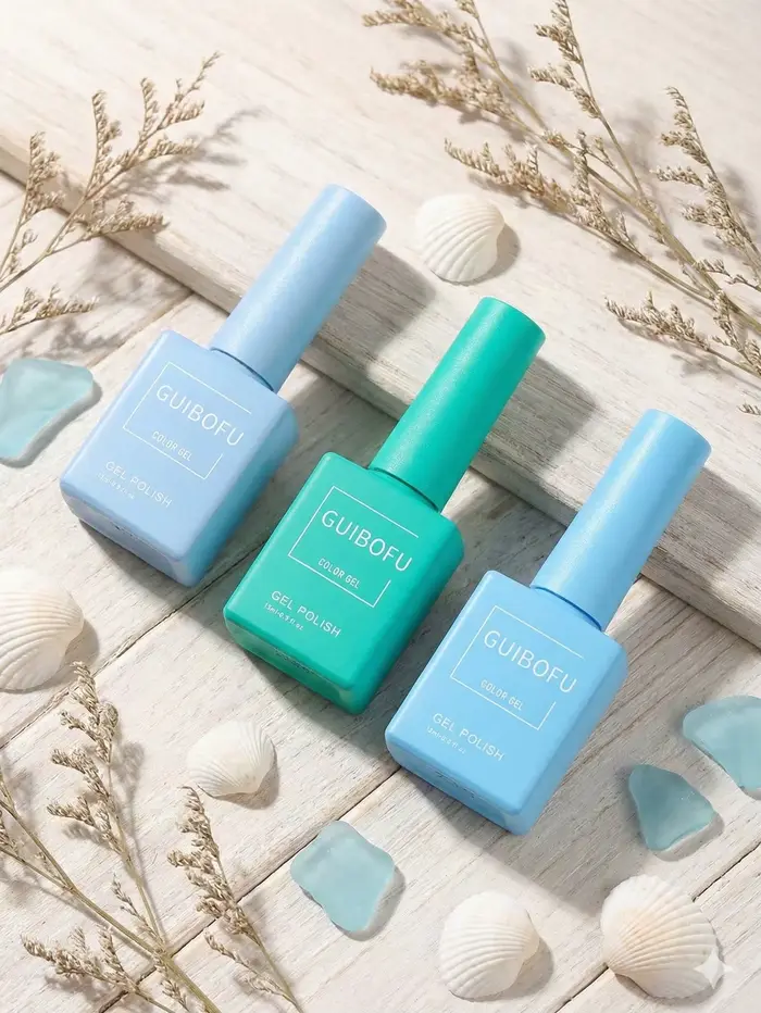 Lot de 3 vernis gel bleu vert pâle 15 ml