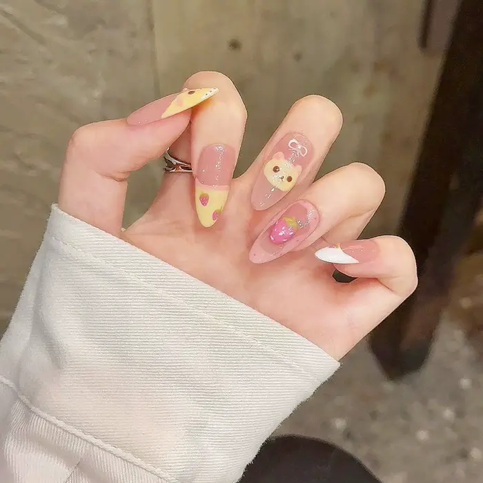 10 pièces rose amande presse sur ongles à la main ovale Style français faux