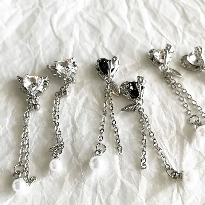 Rose Guard- Design Unique manucure longs pendentifs coeur verre cristal chaînes métalliques bijoux perles gouttes