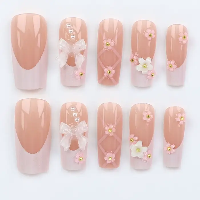 Faux ongles carrés mi-longs pour femmes et filles