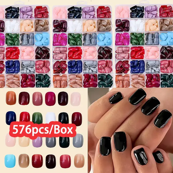 576 pièces/boîte faux ongles colorés noir rouge Design