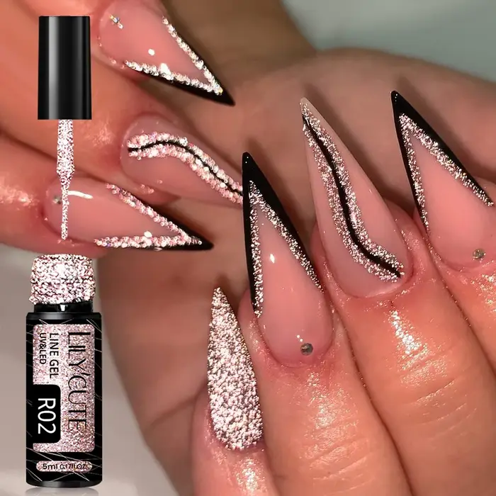LILYCUTE 5ml Super brillant argent métallique peinture Liner Gel vernis à ongles dessin rayure Graffiti miroir tirer