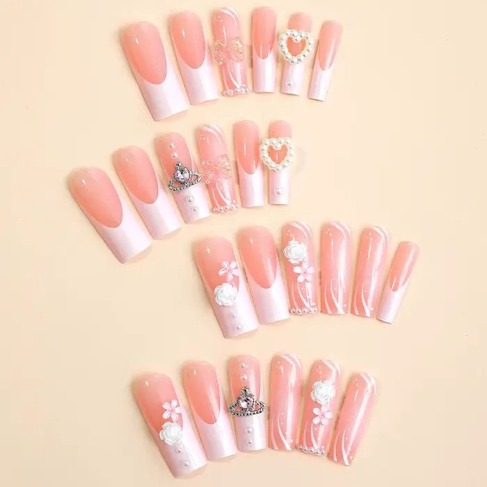 24 pièces une boîte Style européen et américain étendu portant tuyau d'eau français perceuse à ongles papillon perle