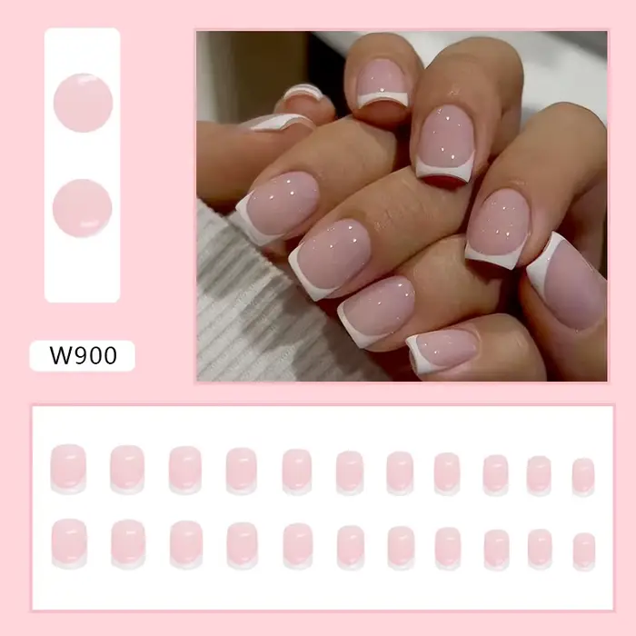 Sel de mer bleu clair 24 pièces presse sur ongles rose dégradé faux ongles brillant doigt artificiel