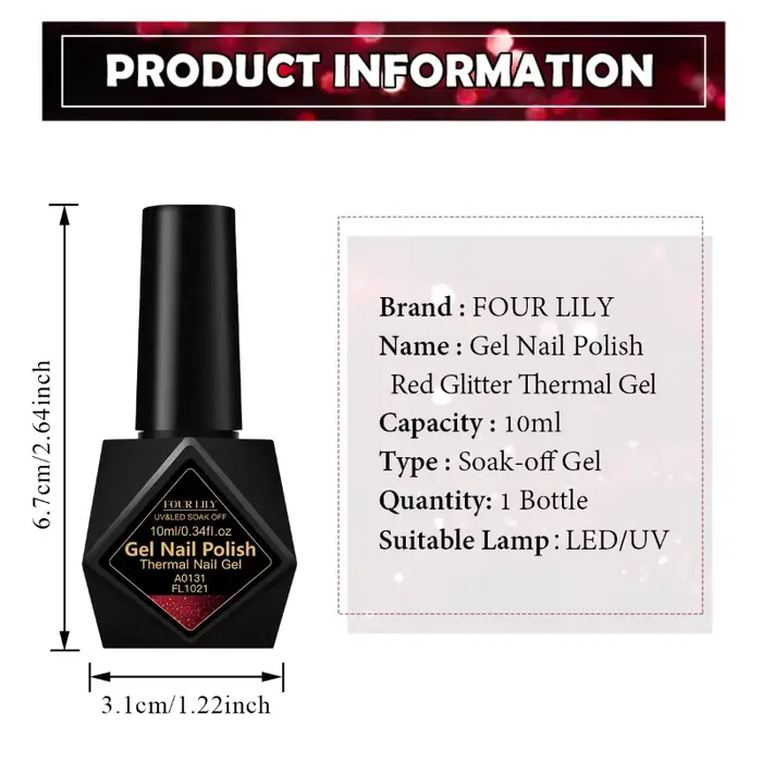 Vernis à ongles thermique à paillettes rouges 10 ml