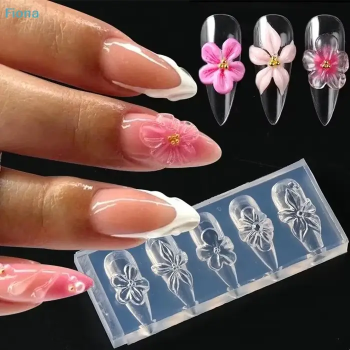 ✔ Moule en silicone 3D pour ongles, motif fleurs printanières (lys, hibiscus), pour sculpture et imp