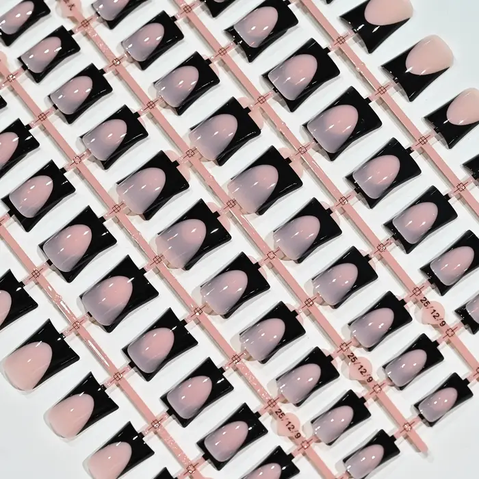 120 faux ongles noirs en forme de bec de canard, style Y2K, à presser, courts, carrés, pré-finis, prêts à poser