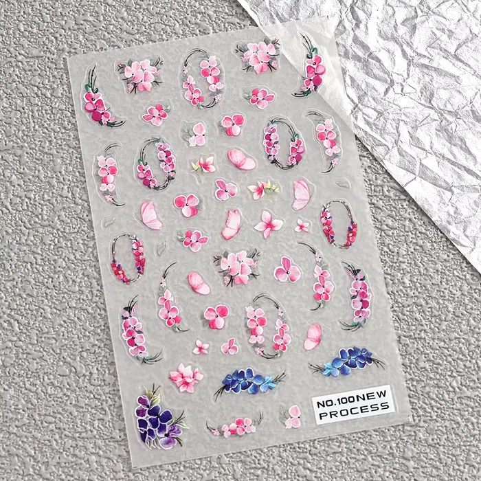 Autocollants pour ongles à fleurs roses
