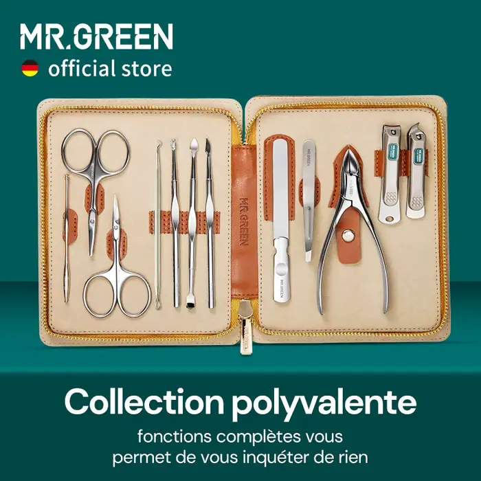 MR.GREEN – Kit de manucure 12 en 1, Kit complet de pédicure professionnelle en acier inoxydable avec