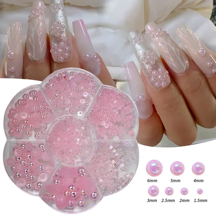 Boîte de prune mixte pour la décoration des ongles, dos plat semi-circulaire, perle de résine, conce