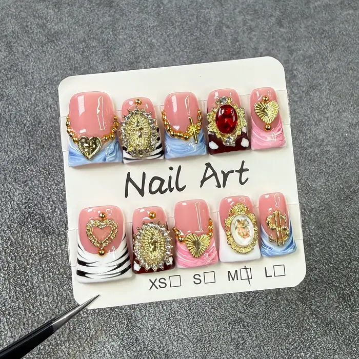 10 pièces/ensemble en forme de bec de canard français à la main presse sur ongles faux ongles avec d
