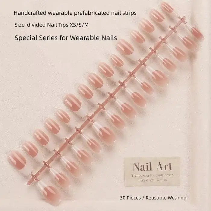 30 faux ongles élégants à bord blanc, effet blush, pour un teint lumineux, pour le nail art DIY