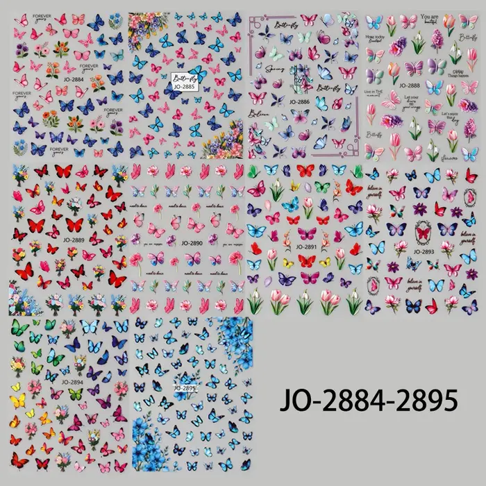 10 pièces coloré printemps été papillon Nail Art autocollants brillant multicolore