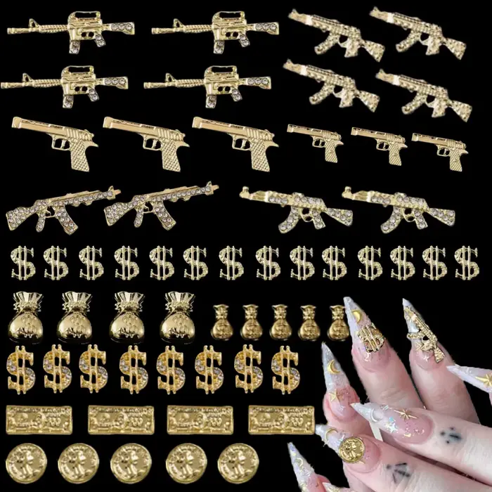 Accessoires professionnels pour ongles en alliage métallique Y2K, 12 grilles, petit signe d'argent d