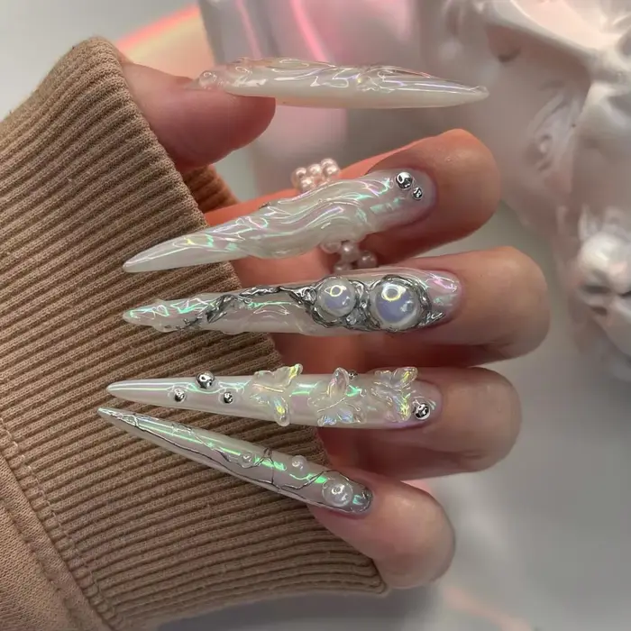 Ligne bleue délineation Gradual Halo teinture longue pointe Nail Art amour faux ongles détachable fini