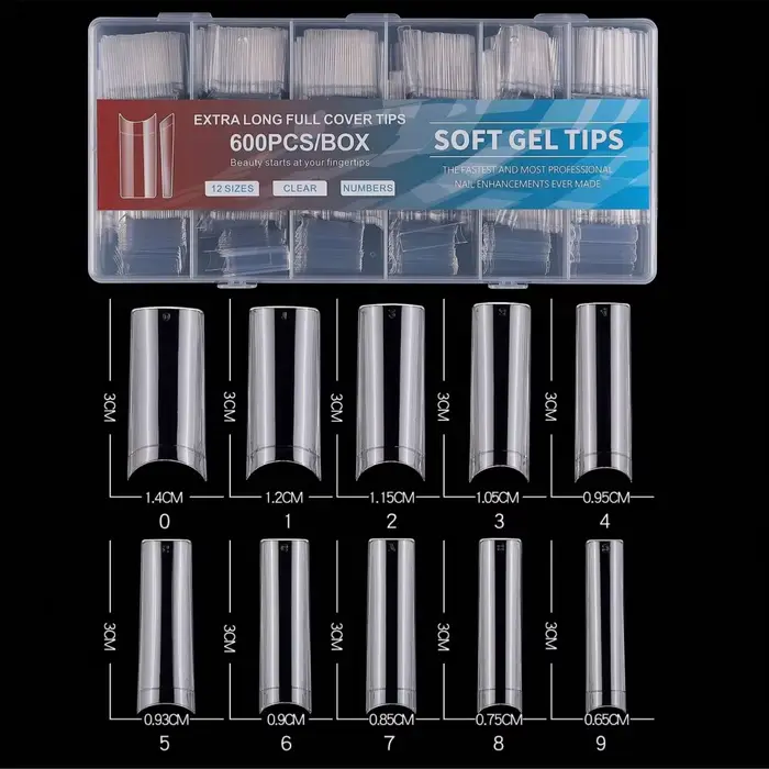 600 pièces sans courbe C XL ongles conseils, clair longs carrés droites faux ongles 10 tailles demi-