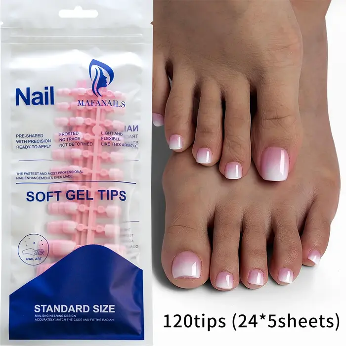 120 pièces court carré faux ongles d'orteil conseils rose français doux Gel presse