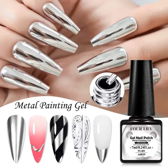 Vernis à ongles gel métallique argenté effet miroir, gel de dessin semi-permanent UV LED, vernis à o