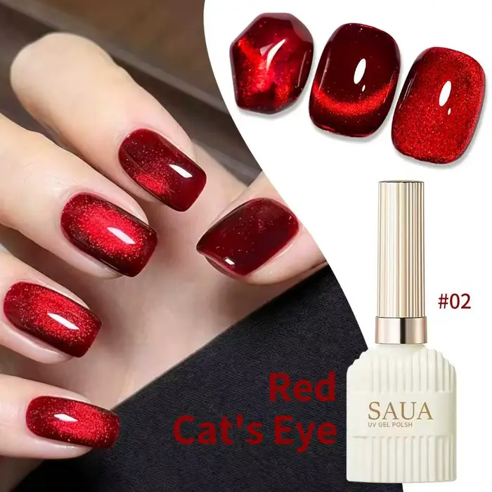 Gel magnétique pour ongles effet œil de chat rouge rubis super brillant 15 ml, gel magnétique pour ongles effet œil de chat en cristal, gel pour ongles durable et amovible, couleurs très vendues toute
