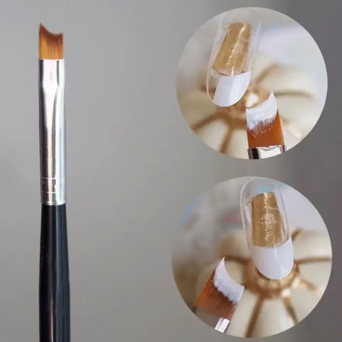Brosse à ongles française 16CM, croissant Oblique, pointe française, poignée argent et noir, peintur